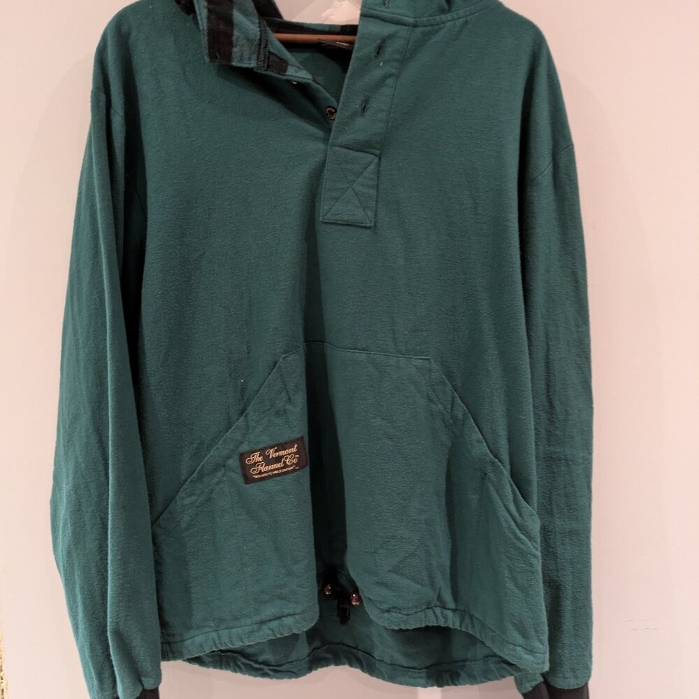 Vermont Flannel Hooded Flannel Pullover Green Buffalo Check Size Small